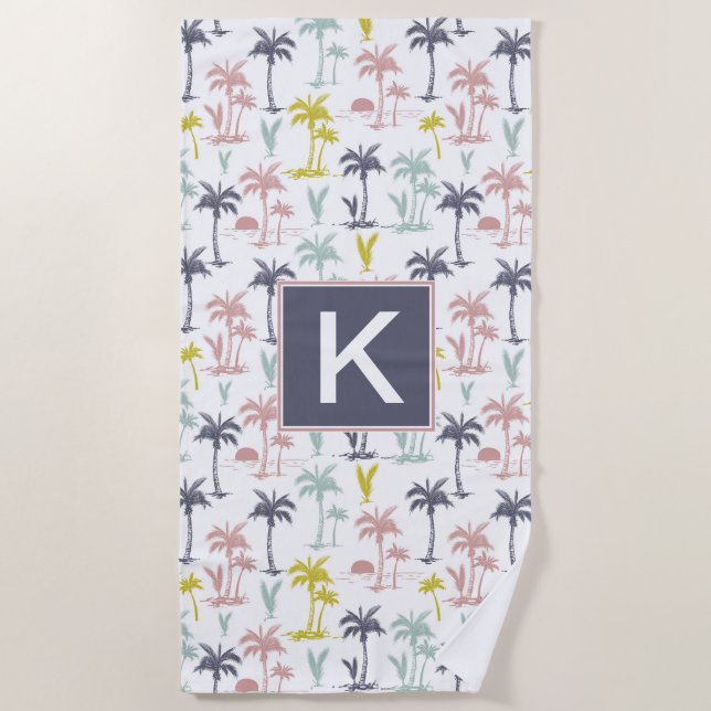 Pastel Palm Tree by the Beach Pattern Towel (Front)
