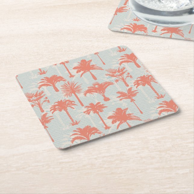 Pastel Palm Tree Pattern Square Paper Coaster (Angled)