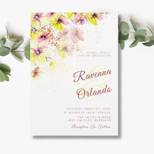Pastel Pansy Peach Yellow Floral Romantic Wedding Invitation