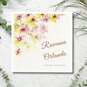 Pastel Pansy Peach Yellow Floral Romantic Wedding Napkin