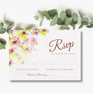 Pastel Pansy Peach Yellow Floral Romantic Wedding RSVP Card