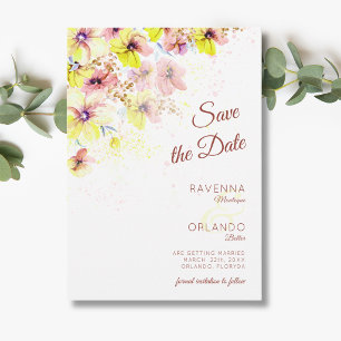 Pastel Pansy Peach Yellow Floral Romantic Wedding Save The Date