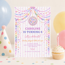 Pastel Paper Chain Disco Ball Birthday Invitation 