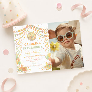 Pastel Paper Chain Disco Ball Birthday Photo Invitation