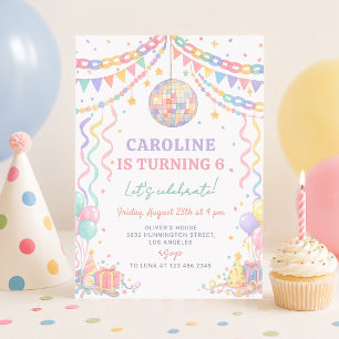 Pastel Paper Chain whimsical Disco Ball Birthday Invitation