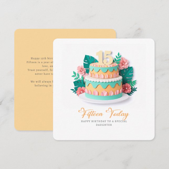Pastel Paper-Cut Cake 15th Birthday Card (Front/Back)