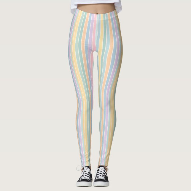 Pastel Parade – Soft Rainbow Stripe Pattern Leggings (Front)