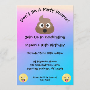 Pastel Party Pooper Emoji Birthday Invite