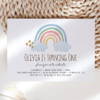 Pastel Pastel Rainbow 1st Birthday Invitation