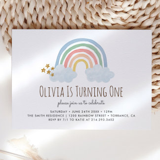 Pastel Pastel Rainbow 1st Birthday Invitation