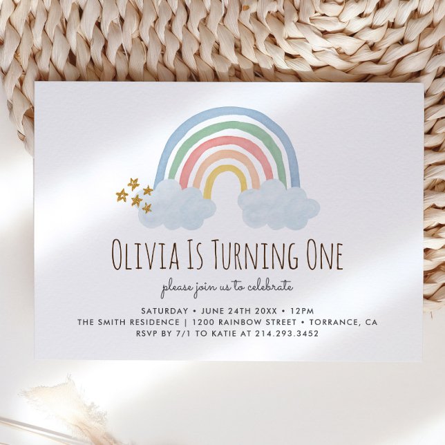 Pastel Pastel Rainbow 1st Birthday Invitation (Creator Uploaded)
