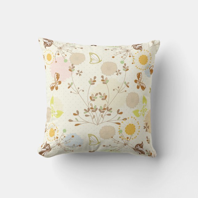 Pastel Patches of Colour Floral Throw Pillow (Front)
