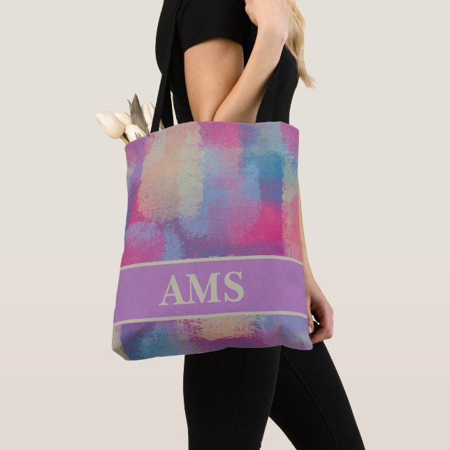 Pastel Patchwork Abstract Design Initials  Tote Bag (Close Up)