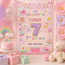 Pastel Patchwork Rainbow 7th Birthday Party Girl