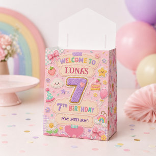 Pastel Patchwork Rainbow 7th Birthday Party Girl Favour Box
