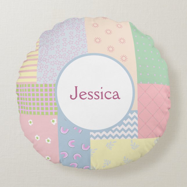 Pastel Patchwork Round Cushion (Front)