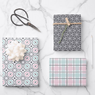 Pastel Pattern of Gray, Pink, Mint Geometric Shape Wrapping Paper Sheet