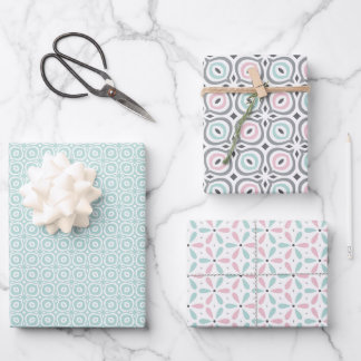 Pastel Pattern of Pink, Mint, Gray Geometric Shape Wrapping Paper Sheet