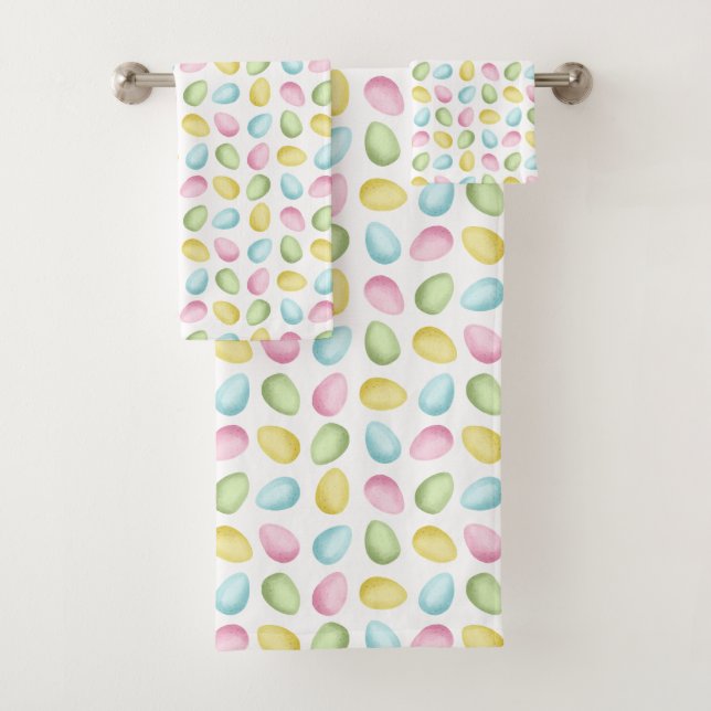 Pastel Pattern Of Watercolor Easter Eggs Bath Towel Set (Insitu)