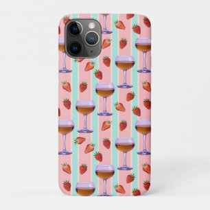 Pastel Pattern with Wine Glasses and Strawbefries iPhone 11 Pro Case