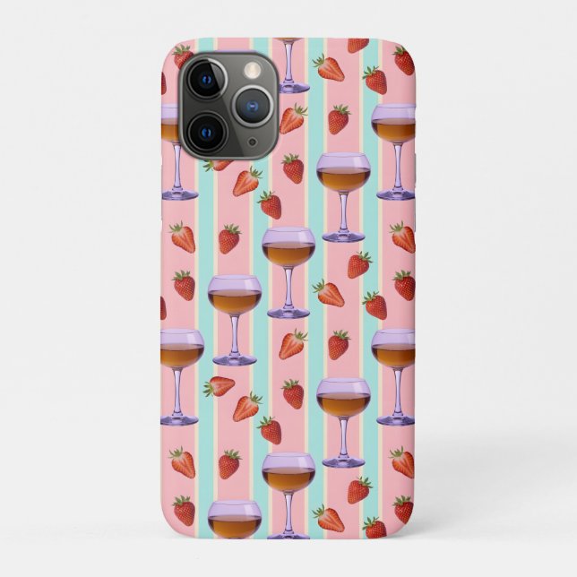 Pastel Pattern with Wine Glasses and Strawbefries Case-Mate iPhone Case (Back)
