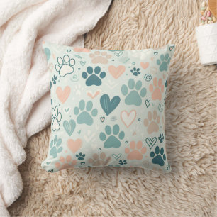 Pastel Paw Print Decorative Pillow 
