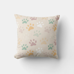 Pastel Paw Print Pattern Cushion
