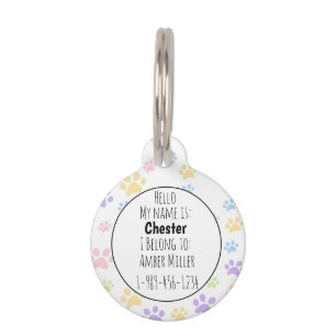 Pastel Paw Print Pattern Pet Tag