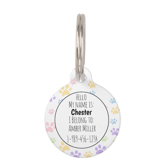 Pastel Paw Print Pattern Pet Tag (Back)