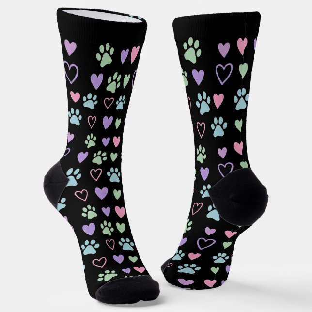 Pastel Pawprints & Hearts Socks (Angled)