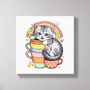 Pastel Paws & Rainbow Sips Canvas Print
