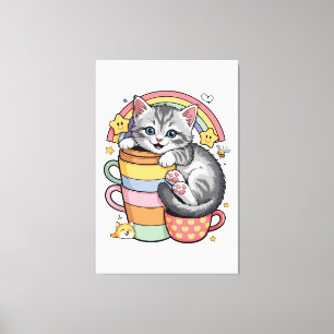 Pastel Paws & Rainbow Sips Canvas Print