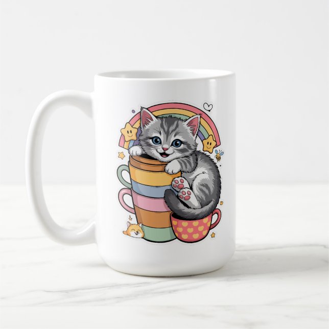 Pastel Paws & Rainbow Sips Coffee Mug (Left)