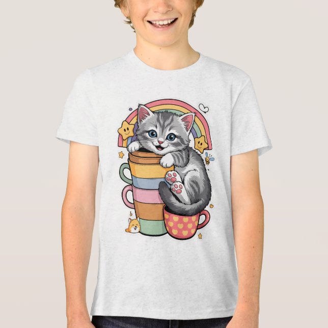 Pastel Paws & Rainbow Sips Tri-Blend Shirt (Front)