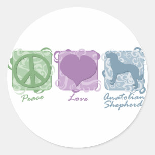 Pastel Peace, Love, and Anatolian Shepherds Classic Round Sticker