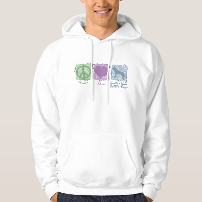 Pastel Peace, Love, and Australian Cattle Dogs Hoodie (Front)