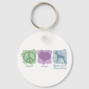 Pastel Peace, Love, and Doberman Pinschers Key Ring