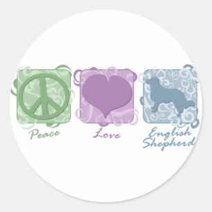 Pastel Peace, Love, and English Shepherds Classic Round Sticker