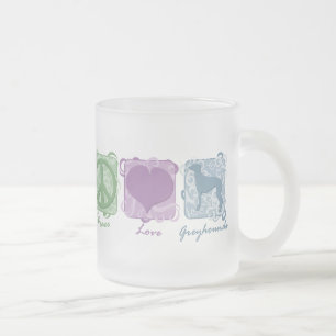 Pastel Peace, Love, and Greyhounds Frosted Glass Coffee Mug