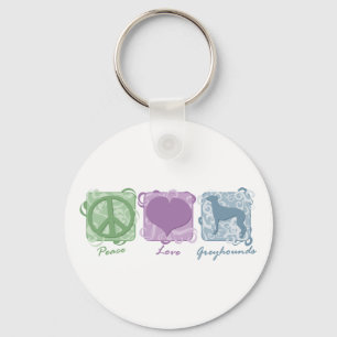 Pastel Peace, Love, and Greyhounds Key Ring