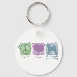 Pastel Peace, Love, and Portuguese Water Dogs Key Ring