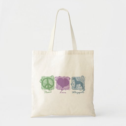 Image of Pastel Peace, Love, and Whippets Tote Bag