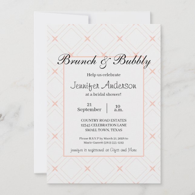 Pastel Peach and Cream Geometric Bridal Brunch (Front)