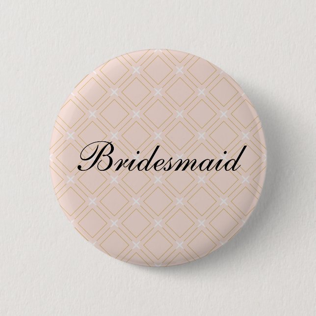 Pastel Peach and Gold Geometric Bridesmaid 6 Cm Round Badge (Front)