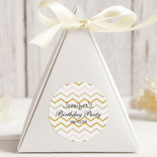 Pastel Peach and Gold Zig Zag Classic Round Sticker