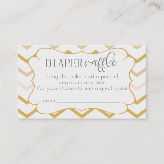 Pastel Peach and Gold Zig Zag Diaper Raffle Enclosure Card (Front)