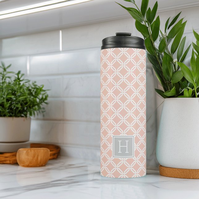 Pastel Peach and Grey Links Pattern Monogram Thermal Tumbler (Creator Uploaded)