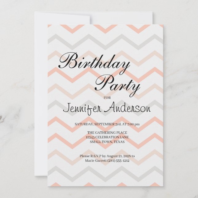 Pastel Peach and Grey Zig Zag Invitation (Front)