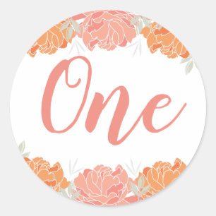 Pastel Peach and Orange Floral Baby's 1st Birthday Classic Round Sticker