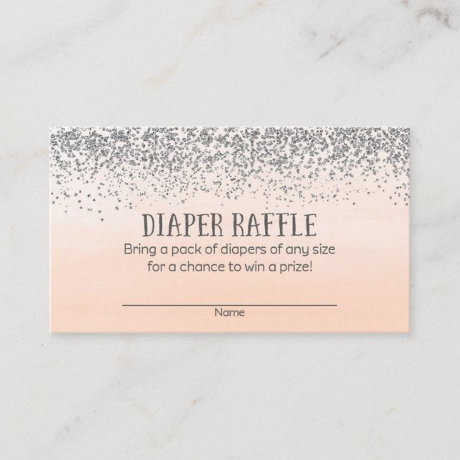 Pastel Peach and Silver Baby Shower Diaper Raffle Enclosure Card (Front)